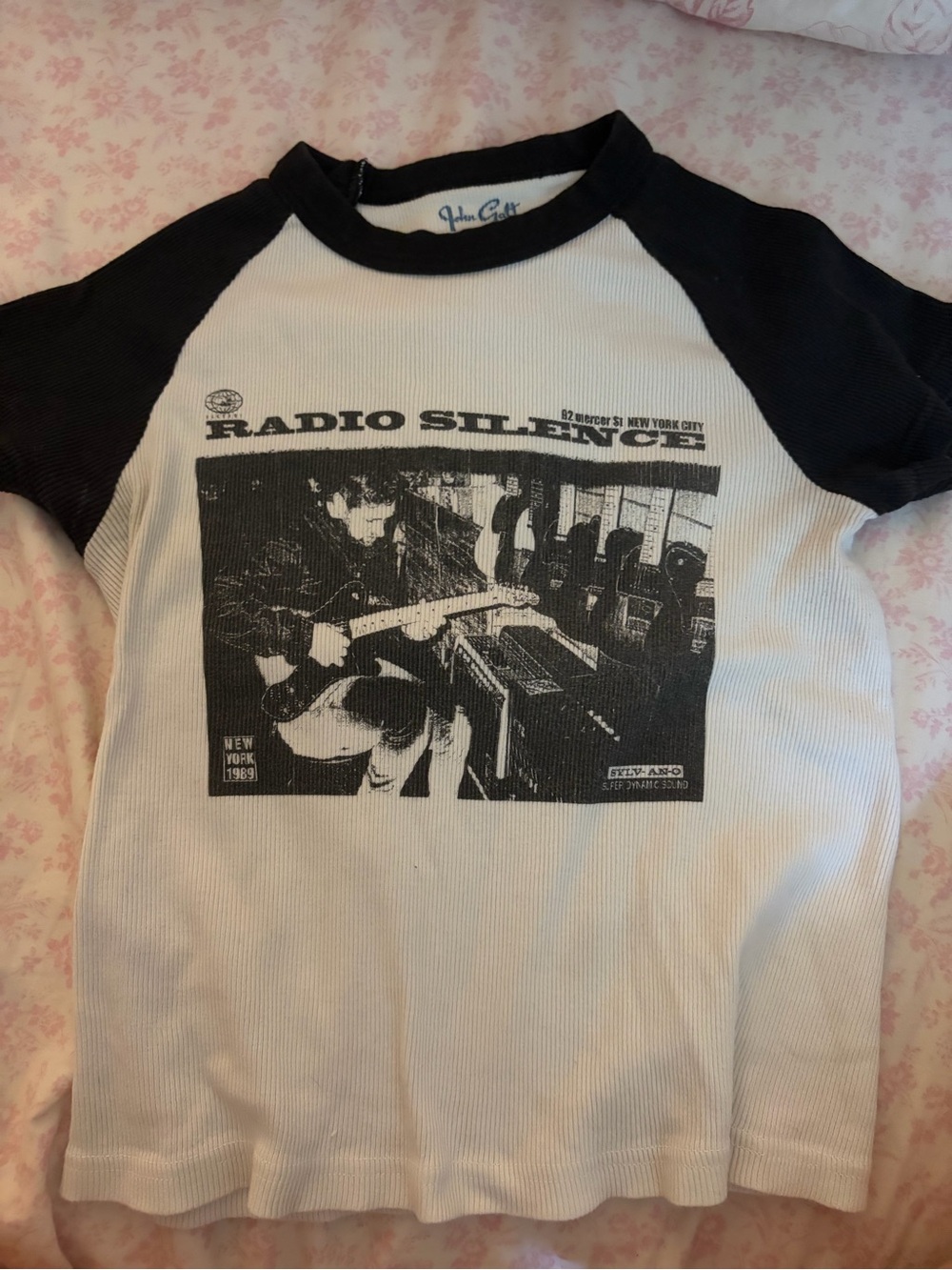 John Galt Radio Silence Raglan Tee in White & Black